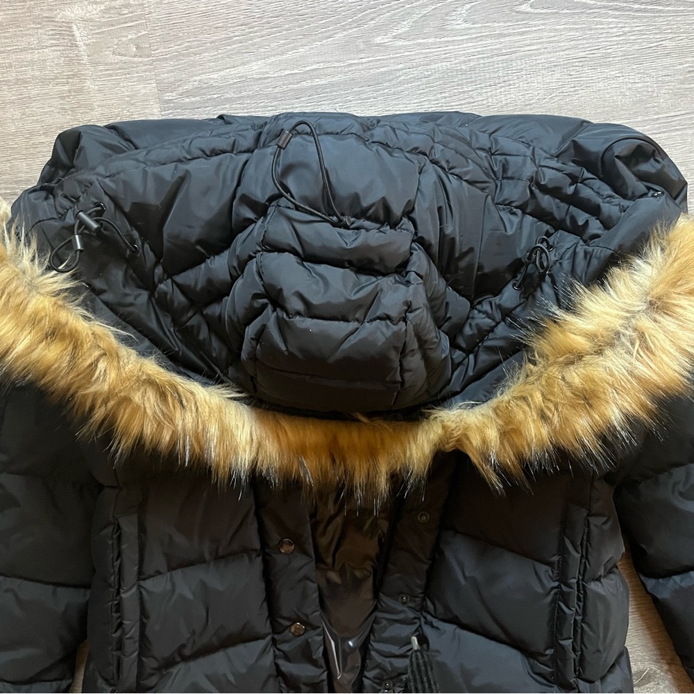 NWOT SAKS 5th-S13 New York, 3/4 Puffer Down Faux Fur Hood, Belt - Picture 9 of 16